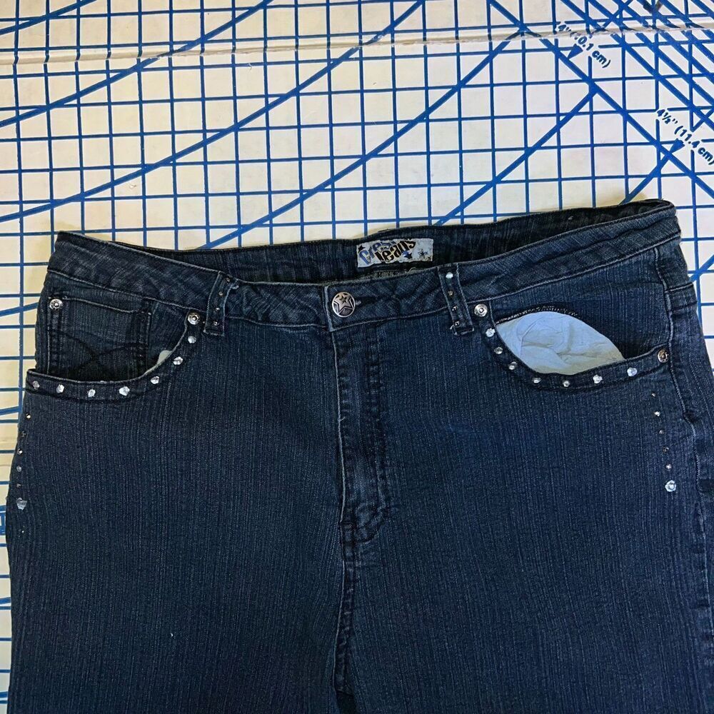 y2k Crest Jeans Size 23/24 Black Retro Grunge Cotton Denim Pants - Picture 7 of 12